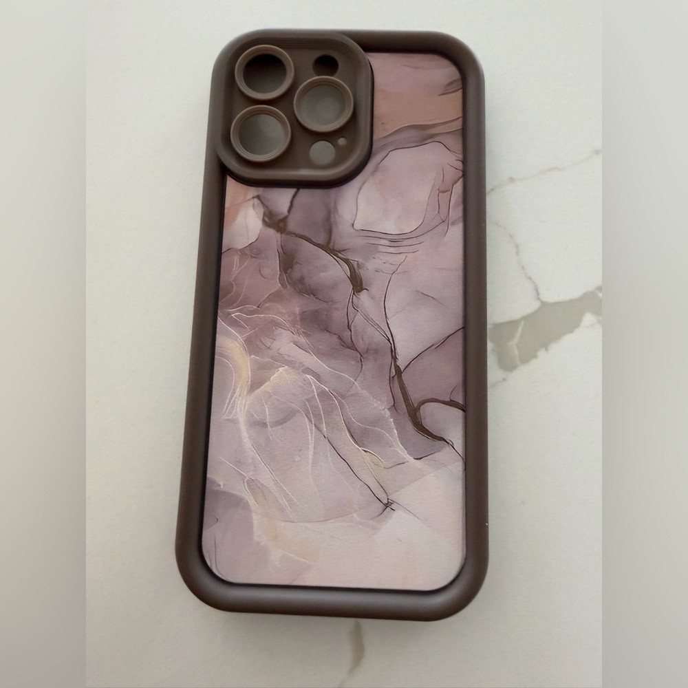 Marble Pattern Pink Phone Case with Brown Bumper